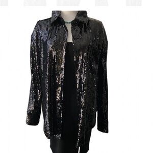 WAYF Black Botton Down Sequin Embellished Top! Perfect for any occasion